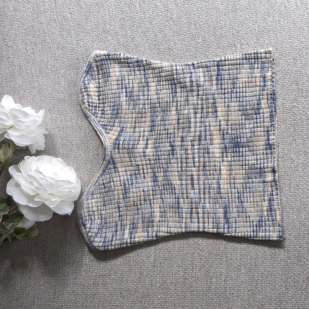 Hazel Boutique Blue and Beige Knit Crop Top